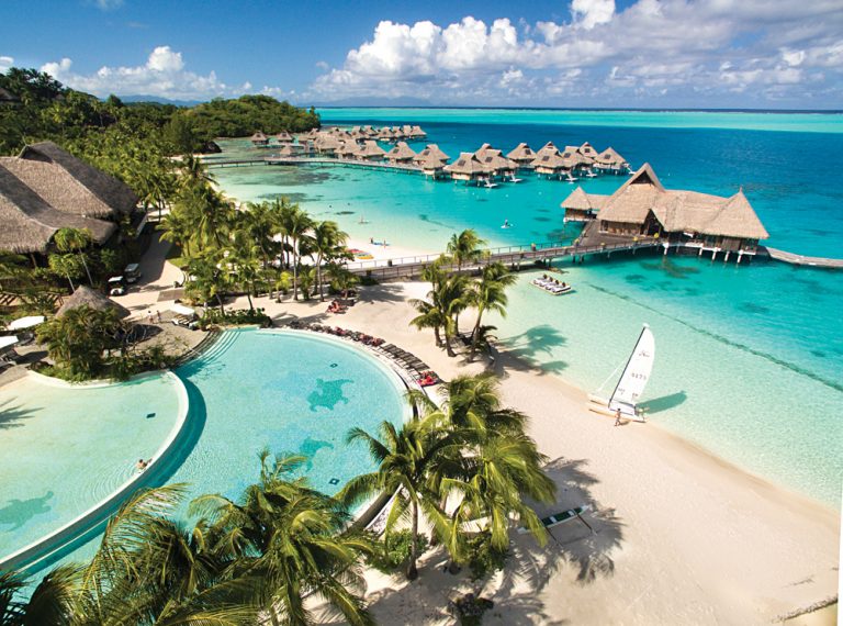 Conrad Bora Bora - Aerial View of Infinity Pool and Beach, Tahiti (French Polynesia)
