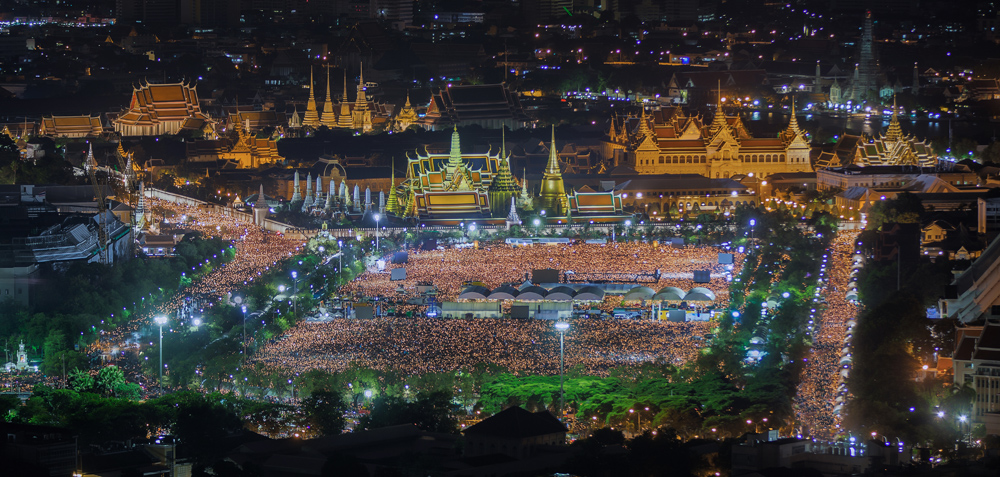 Crowds Gathered to Light a Candle and Commemorate the Late King Bhumibol Adulyadej in Sanam Luang, Bangkok, Thailand