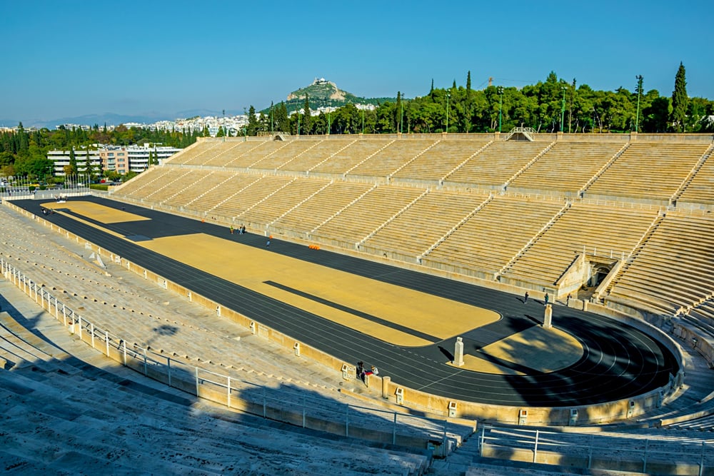 Panathenaic Stadium with Mount Lycabettus in the Background, Athens, Greece