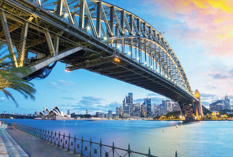 Sydney Harbour Bridge and Opera House at Dusk, New South Wales, Australia
