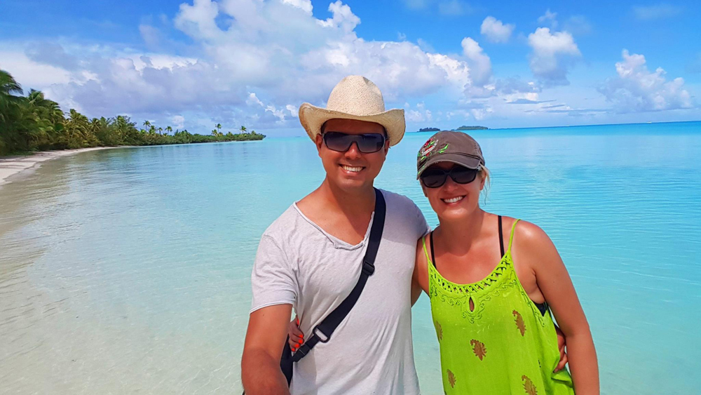 Alejandro and Kasia on the Beach, Aitutaki, Cook Islands