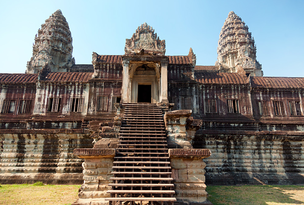 Front View of Angkor Wat Temple in Angkor Wat Complex, Siem Reap, Cambodia