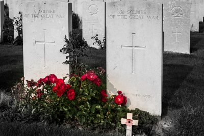 Headstones of Unknown Soldiers of World War One at Tyne Cot Cemetery, Passchendaele, Belgium