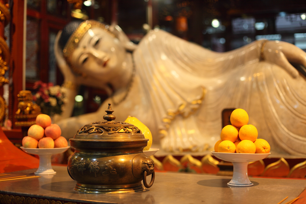 Recumbent Buddha statue at Jade Buddha Temple in Shanghai, China