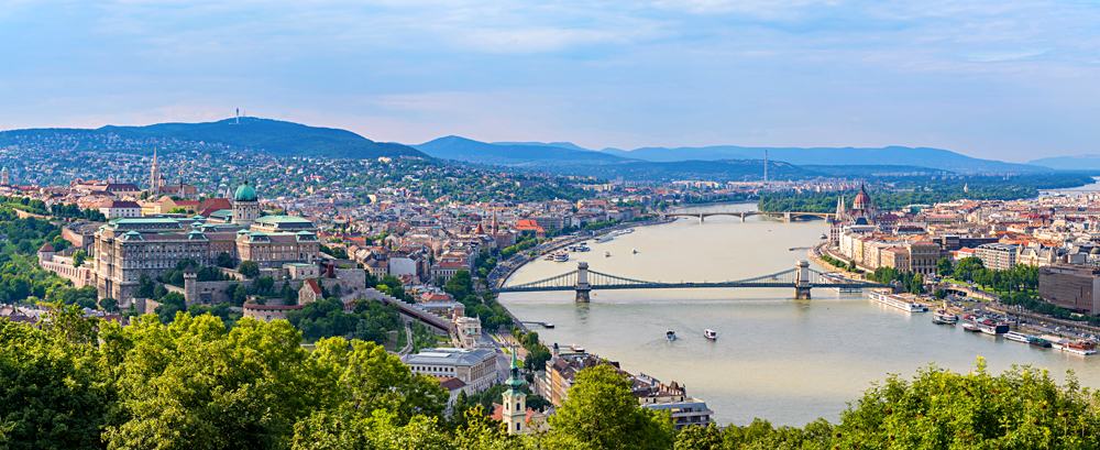 Budapest panorama city skyline taken from Gellert Hill, Budapest, Hungary