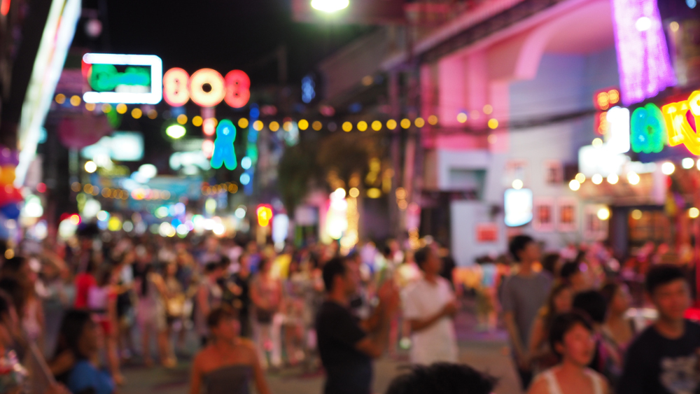 Bustling Blur of Crowds on Walking Street in Pattaya, Thailand
