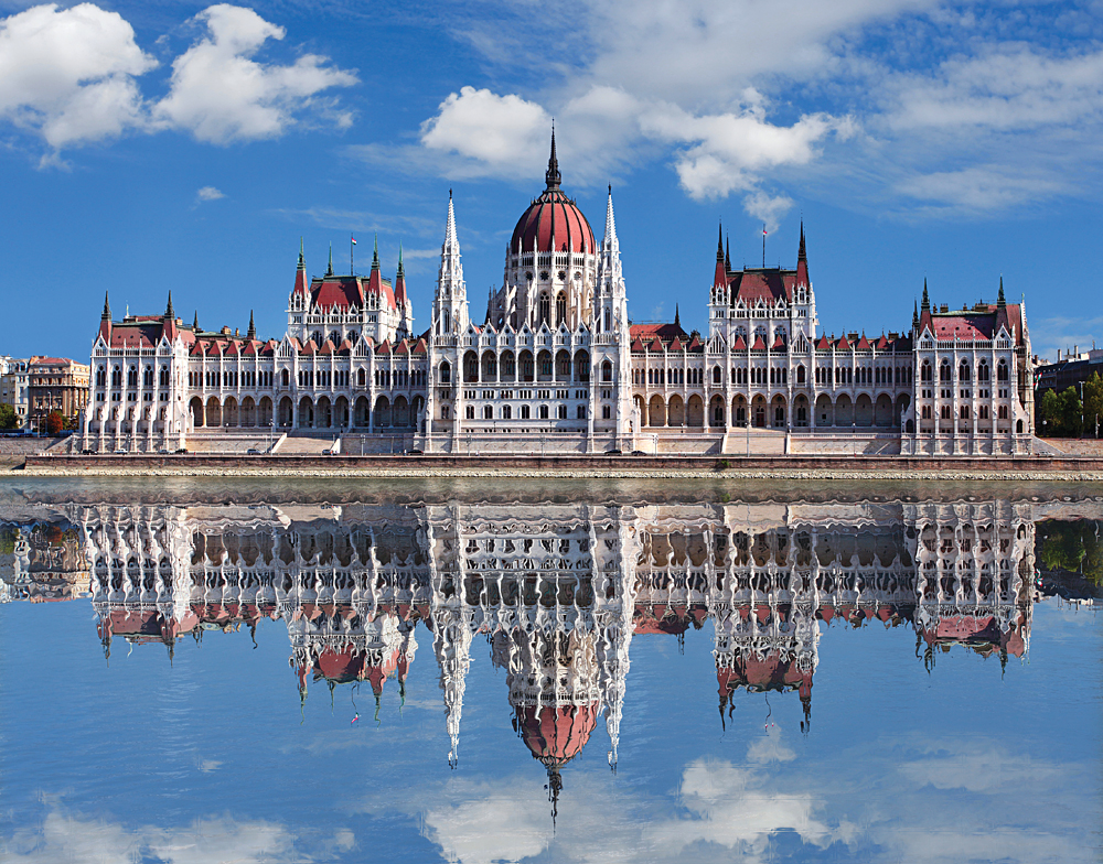 Hungarian Parliament Building in Budapest with Reflection in Danube River, Hungary