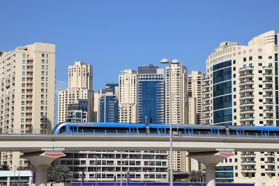Metro train downtown in Dubai, United Arab Emirates (UAE)