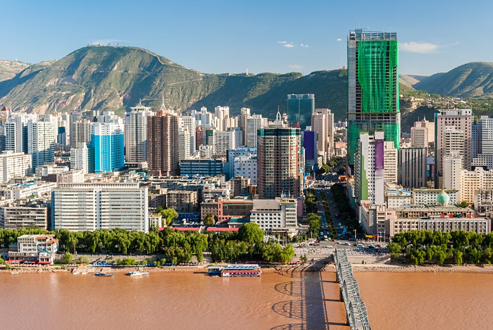 Panoramic view of the Downtown Area of Lanzhou, China
