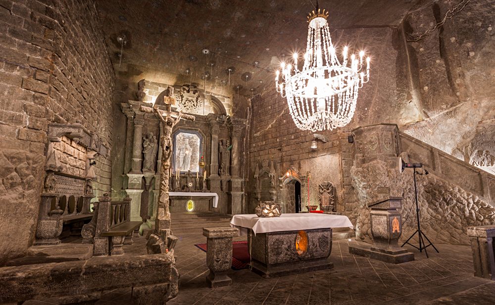 St Kinga's Chapel, deep in Wieliczka Salt Mine, Krakow, Poland