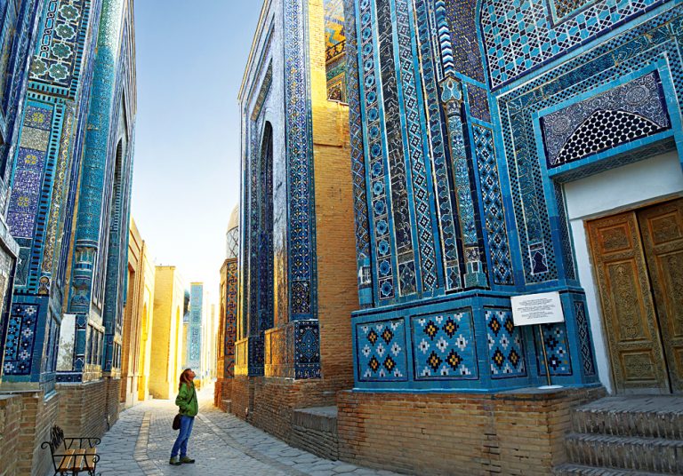 A Walk Through Samarkand Alley in Shah i Zinda, Uzbekistan