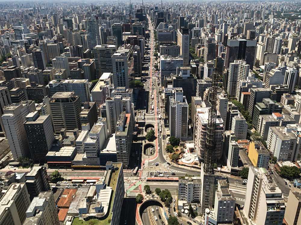 Aerial view of Paulista Avenue in Sao Paulo, Brazil