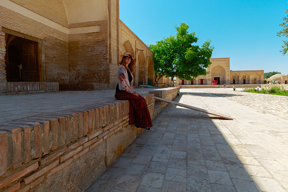 Female Tourist in ancient city of Bukhara, Uzbekistan