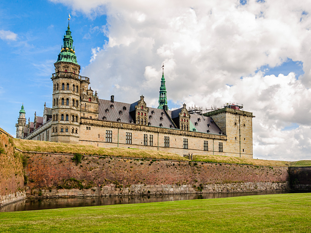 Panoramic view to the brick wall around Kronborg castle, Helsingor (Elsinore), Denmark