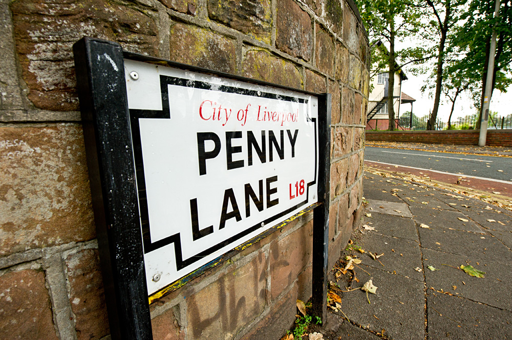 Penny Lane street sign at the bottom of Penny Lane Liverpool, England, UK (United Kingdom)