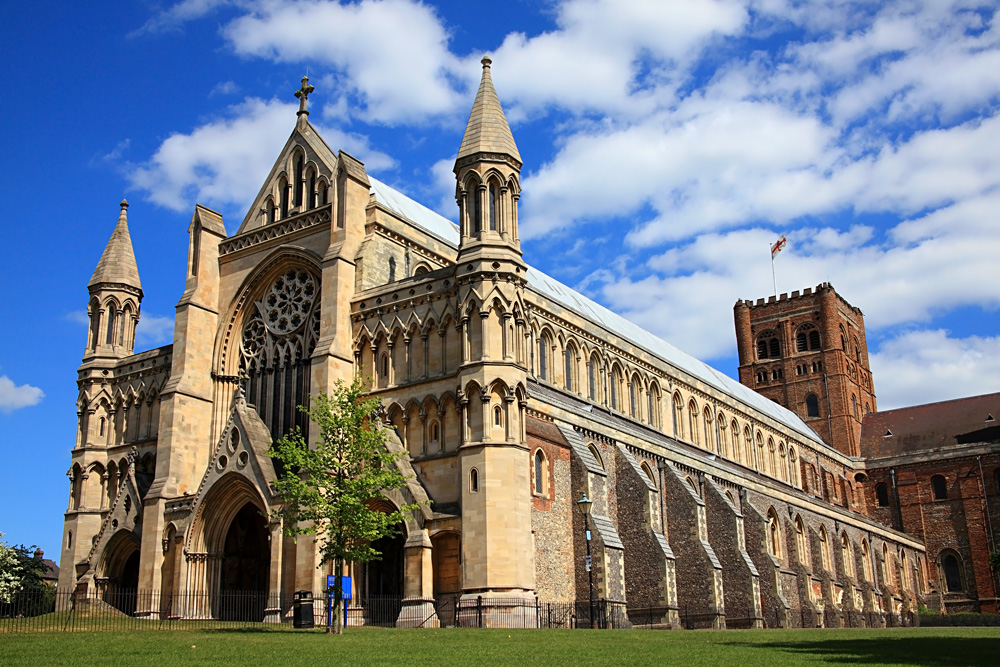 St Albans Cathedral in St Albans, Hertfordshire, England, UK (United Kingdom)
