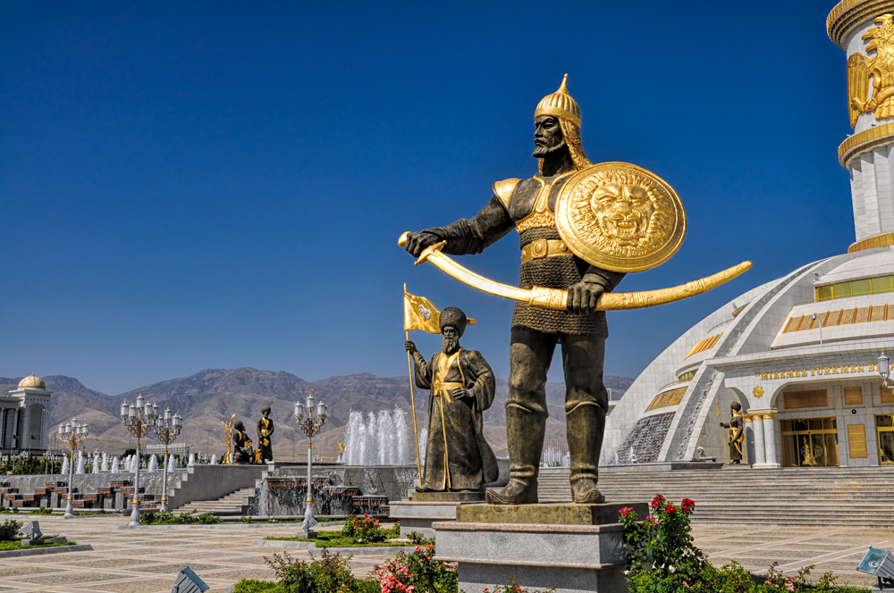 Statues of Historic Leaders at Independence Monument in Ashgabat, Turkmenistan