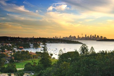 View of Sydney Skyline from Watsons Bay at Sunset, New South Wales, Australia