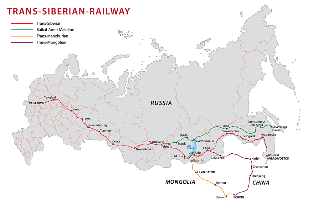 Trans Siberian Railway Map, Russia