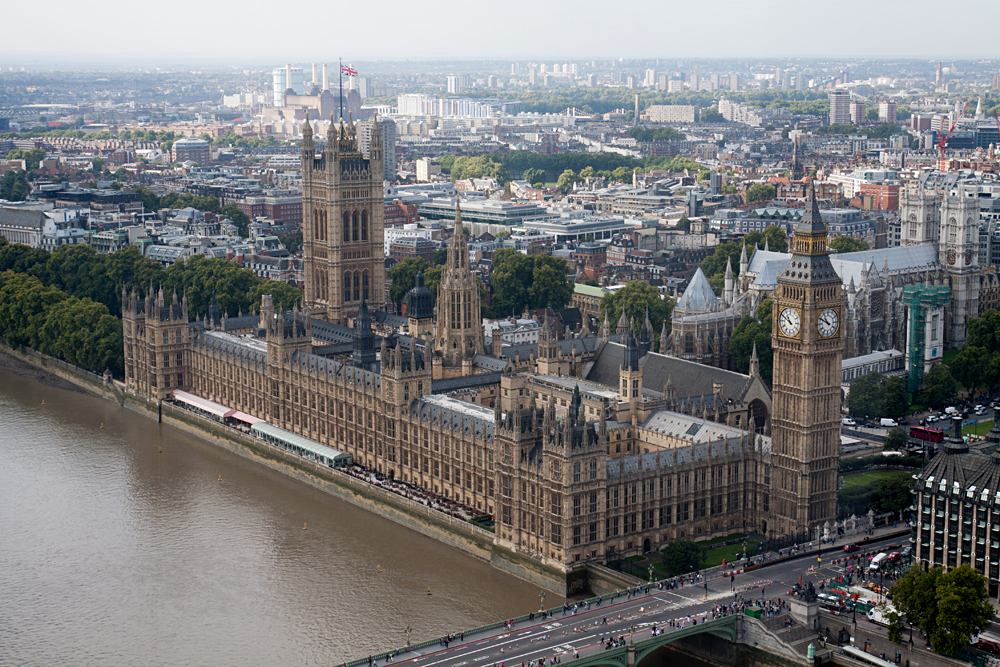 Aerial view of Houses of Parliament in London, England, UK (United Kingdom)