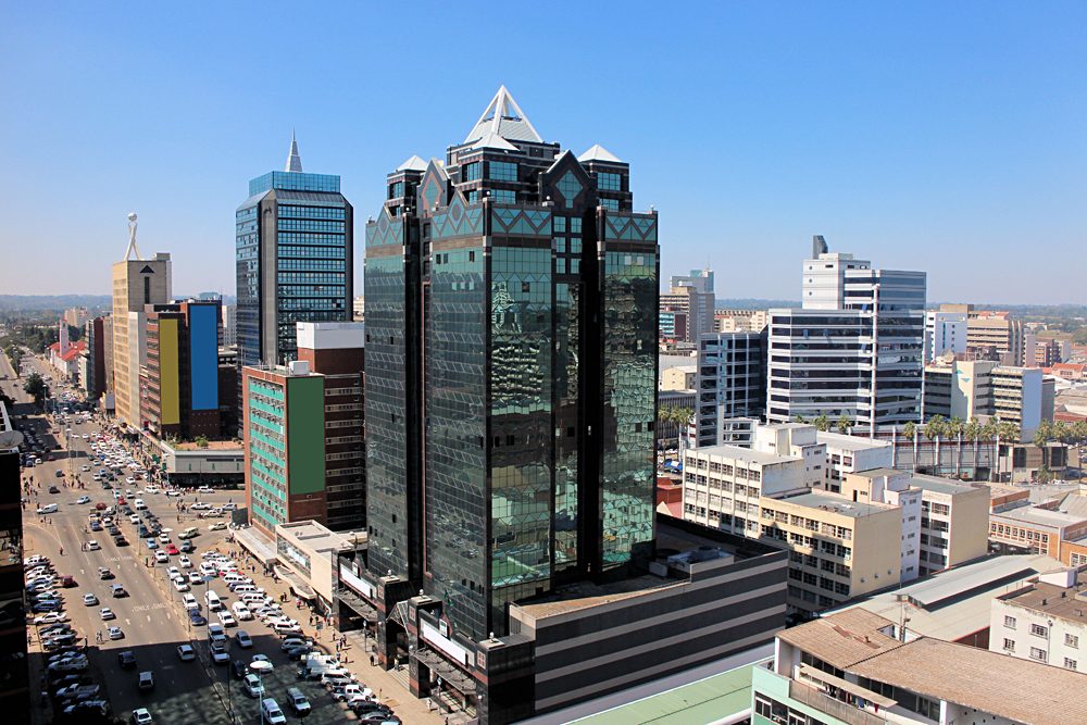 Aerial view on the main street of Harare, Zimbabwe
