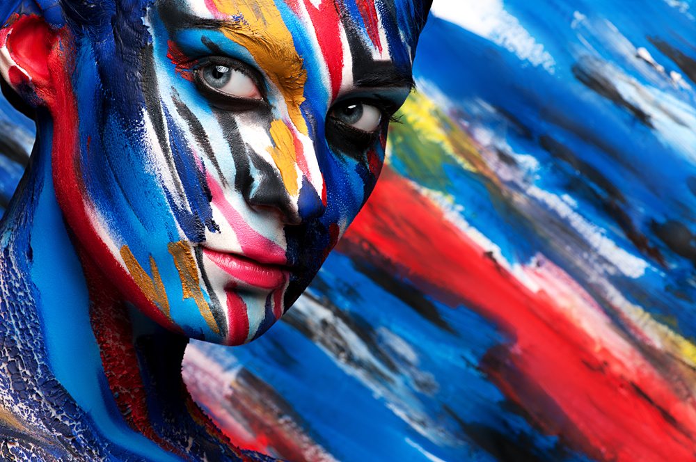 Colourful body paint art on Woman