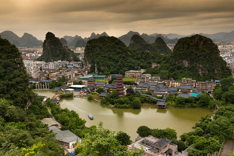 Lookout over Guilin City at Sunrise in South Province, South China