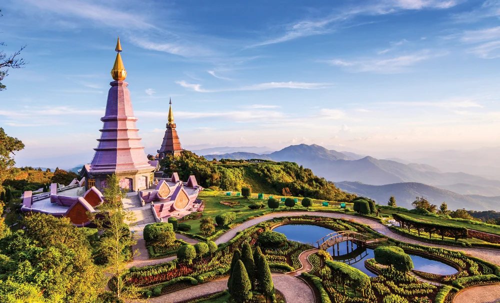 Royal Twin Pagodas on top of Doi Inthanon Mountain, Chiang Mai, Thailand