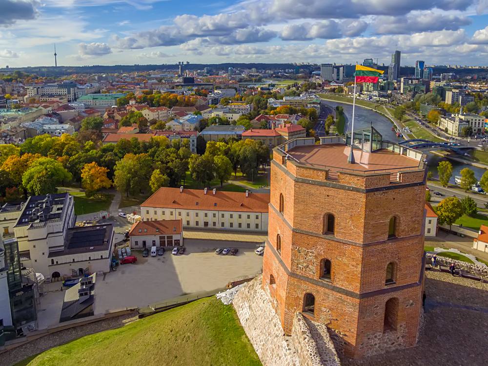 Aerial view of Gediminas Castle, Vilnius, Lithuania
