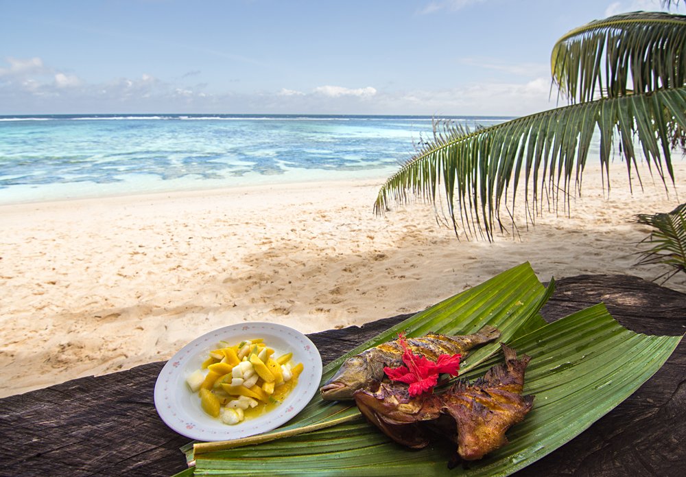 Creole inspired red snapper and mango salsa, Anse Source D'argent beach, Seychelles