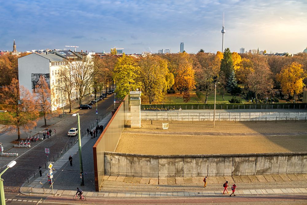 Mauerpark with part of Berlin Wall on Bernauer street, Berlin, Germany