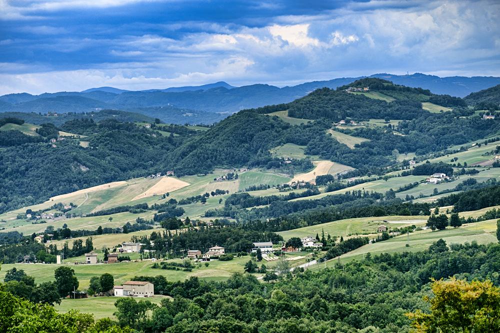 Summer landscape along the road from Serramazzoni to San Dalmazio at summer, Emilia Romagna, Italy