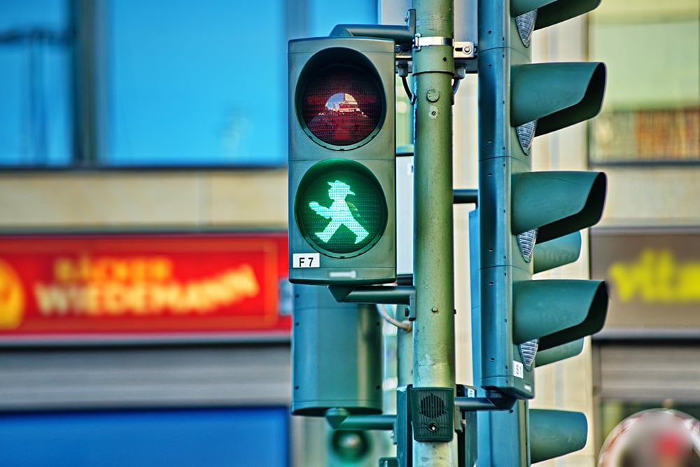 Traffic light with Ampelmannchen, Berlin, Germany