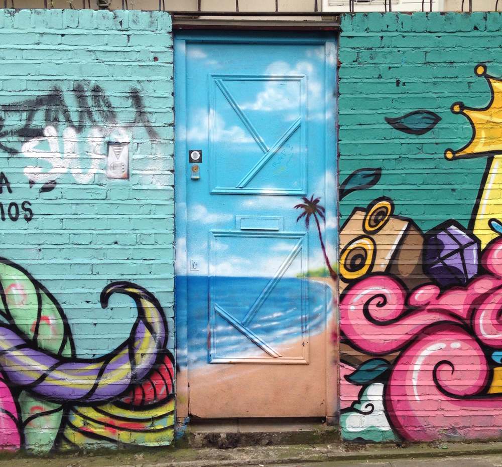 Funky painted door in Shoreditch, London, England, UK (United Kingdom)