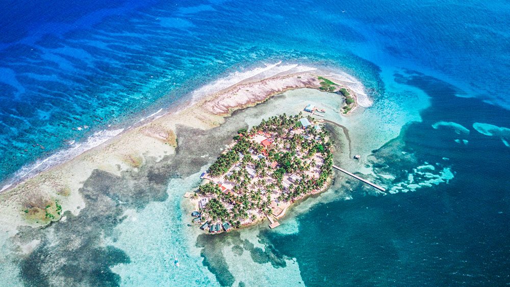 Aerial view of Tobacco Caye in Belize Barrier Reef, Belize
