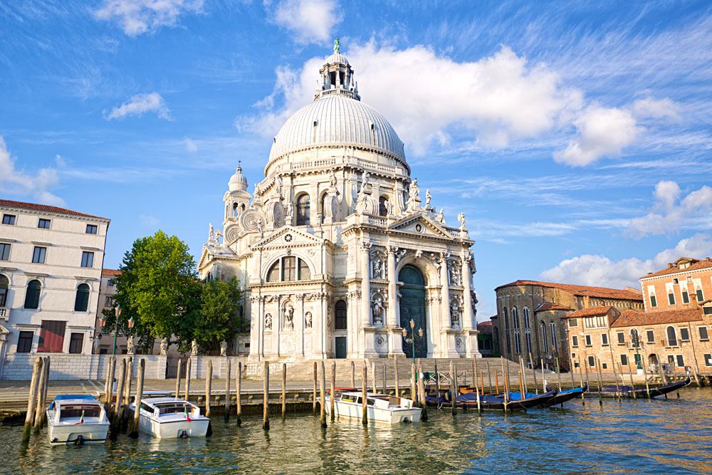 Basilica Santa Maria della Salute on Grand Canal in Venice, Italy