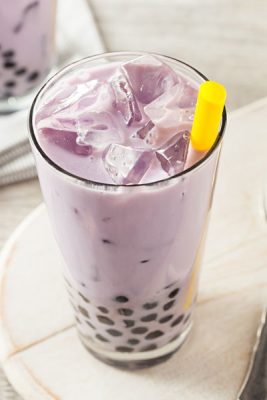 Homemade Taro Milk Bubble Tea with Tapioca Pearls