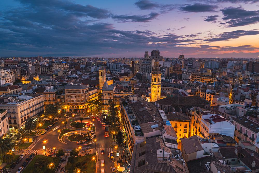 Aerial view of Valencia at sunset, Spain