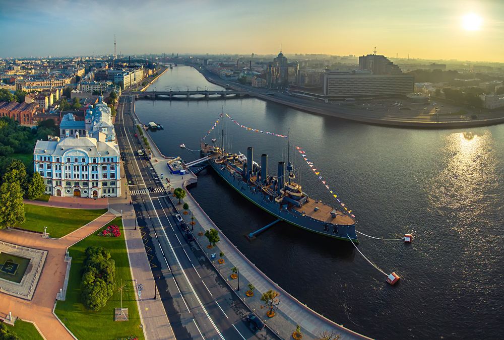 Aurora Battleship and Neva River, St Petersburg, Russia