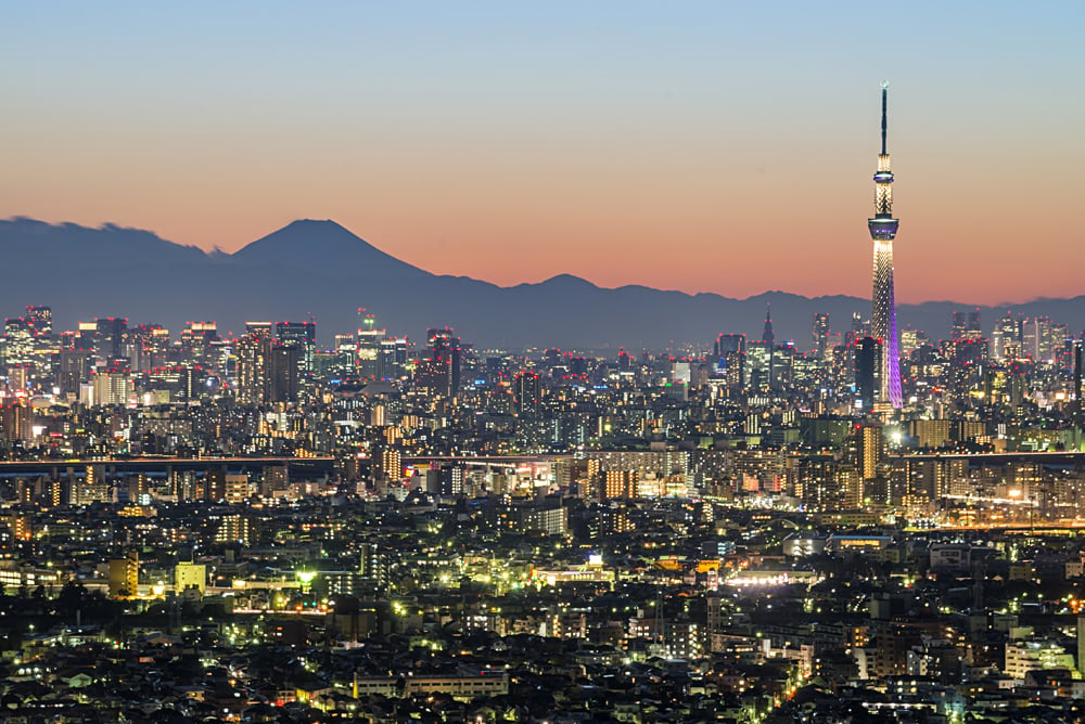Tokyo city and Skytree with Mt Fuji in the background, Japan