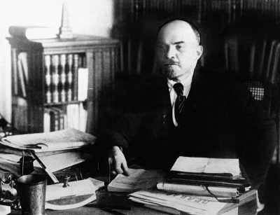 Vladimir Lenin, at his desk, between 1920 to 1922, Russia