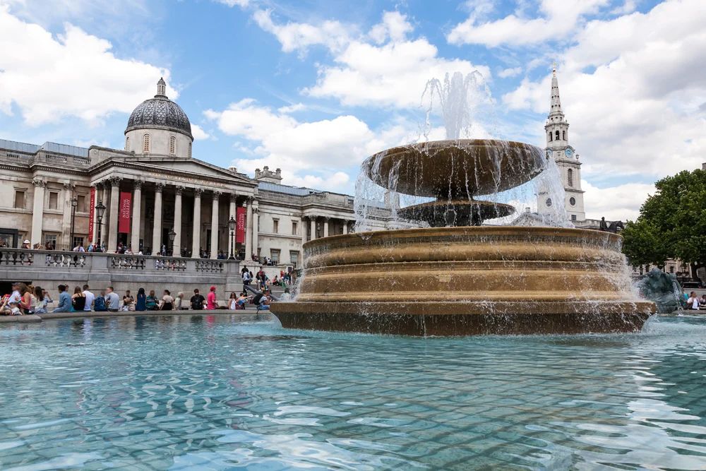National Gallery and Trafalgar Square in London, UK (United Kingdom)