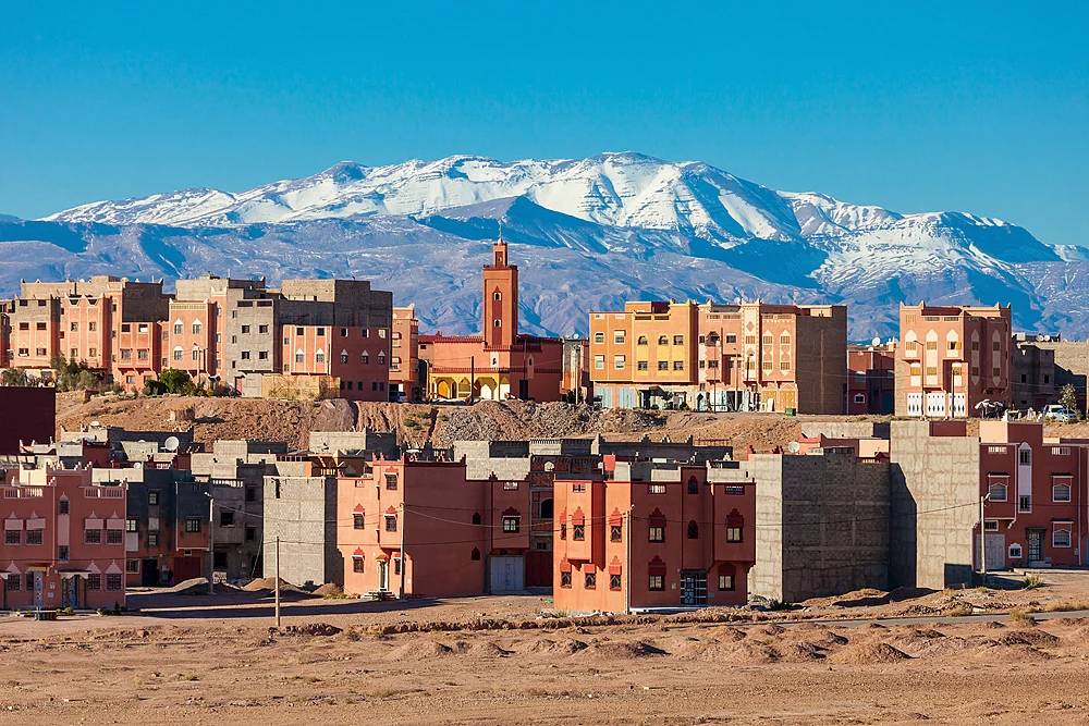 Ouarzazate city and High Atlas Mountains panoramic view, Morocco