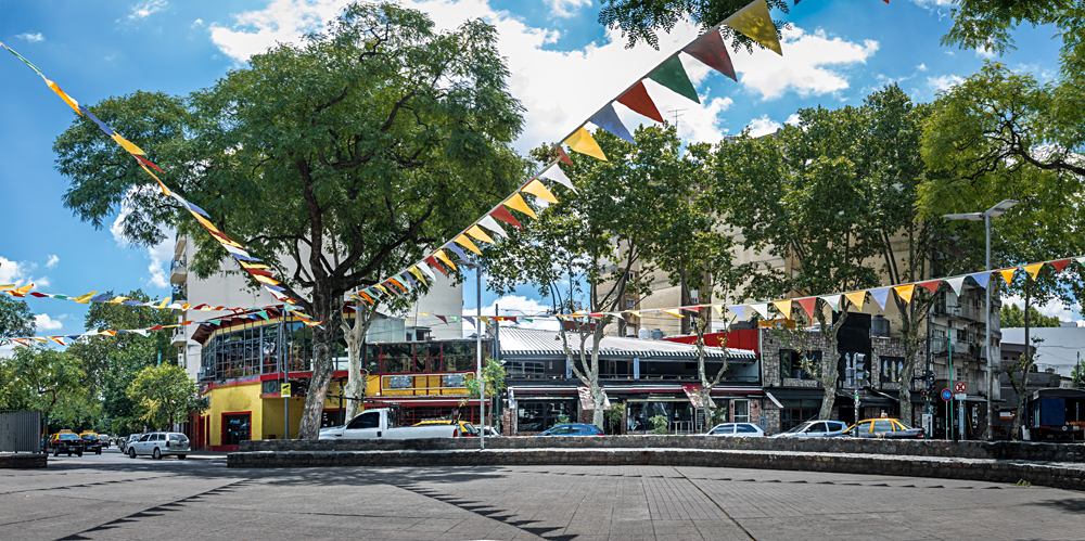 Panoramic View of Plaza Serrano in Palermo Soho neighborhood in Buenos Aires, Argentina