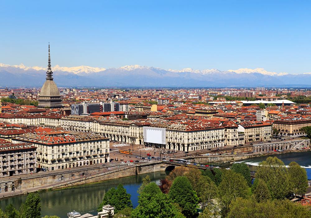 Aerial view ofTurin and the Alps, Piedmont, Italy 