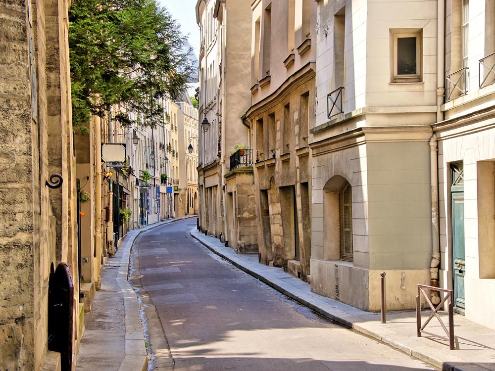 Beautiful quaint street in the Latin Quarter of Paris, France