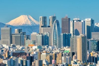 Tokyo's modern skyline with Mt fuji in the background, Japan