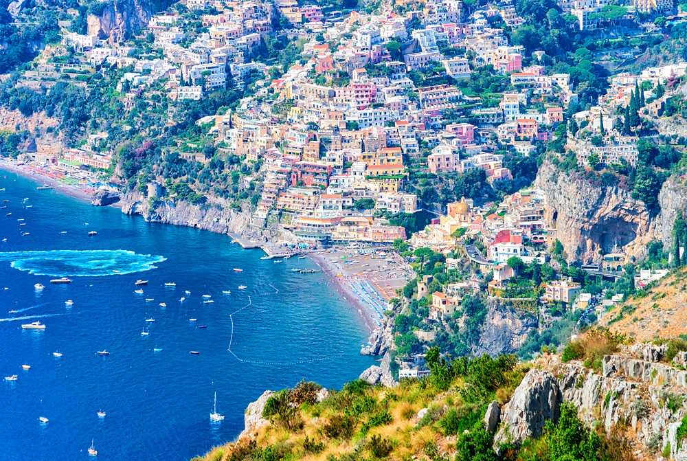 View from Path of Gods on Tyrrhen Sea and Positano, Amalfi Coast, Italy