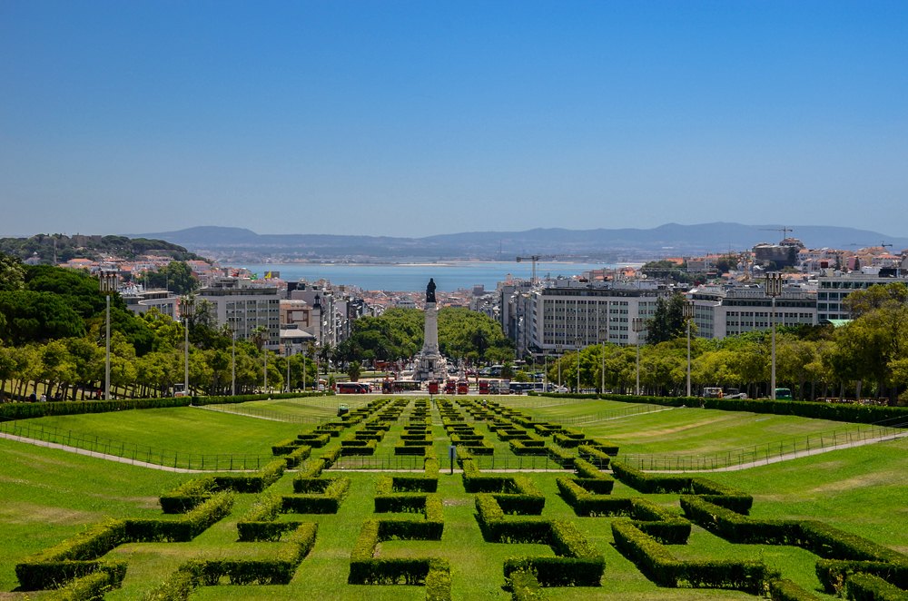 View of the labyrinth of Edward VII park and gardens, Lisbon, Portugal