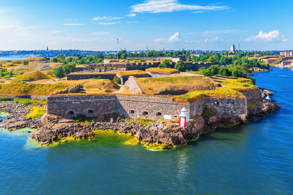 Scenic summer aerial view of Suomenlinna (Sveaborg) sea fortress in Helsinki, Finland 